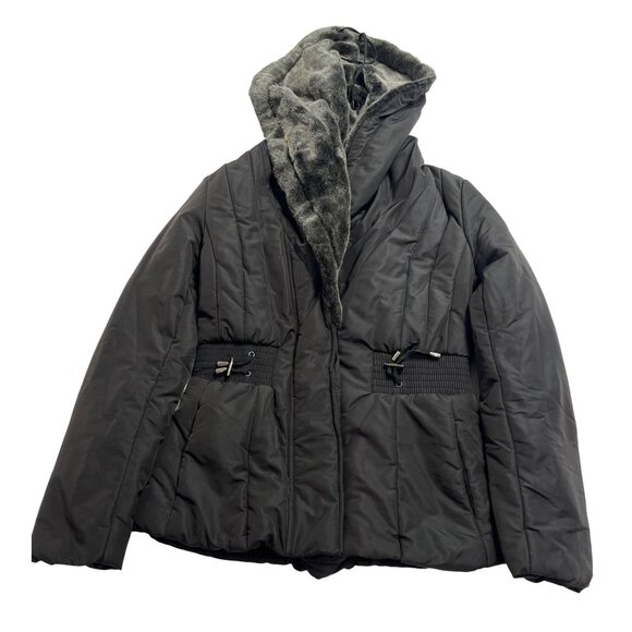 Zara Basic Faux Fur Lined Jacket in Black - Picture 1 of 3